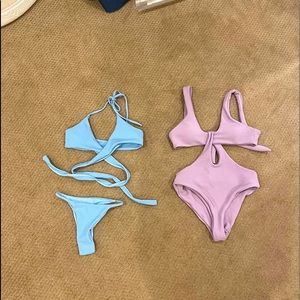 SHEIN Blue Tie Bikini & Lilac One-Piece
